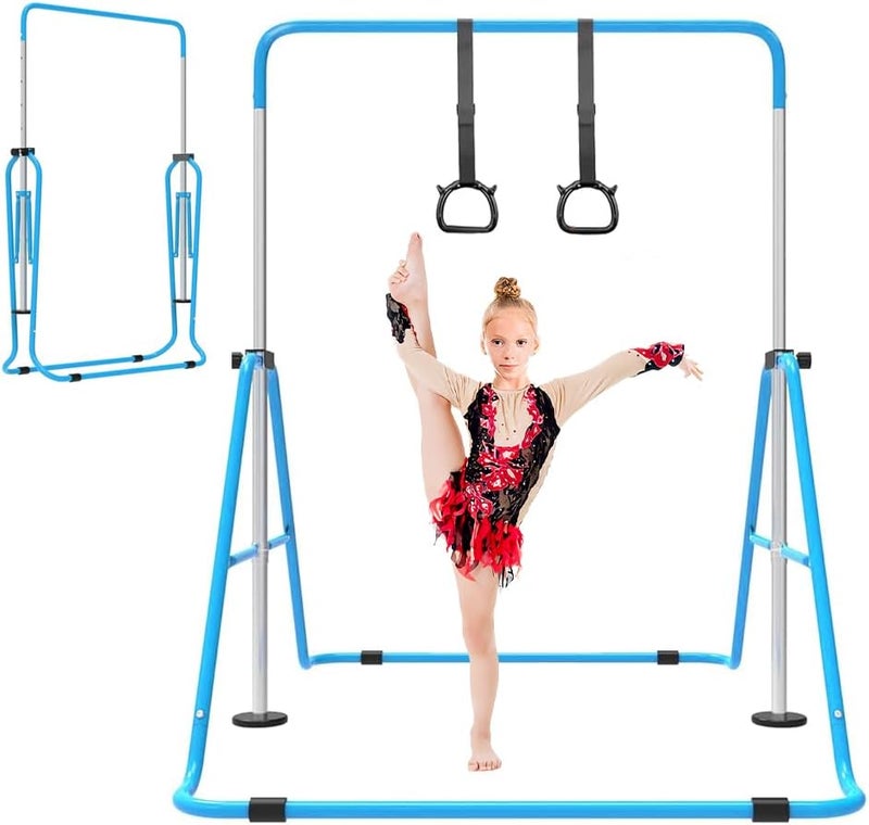 ZUETK Expandable Gymnastics Bar for Kids, Adjustable Height Junior Training Kip Bar, Folding Gymnastic Horizontal Bars Monkey Bar, Home Gym Equipment for Kid Gymnasts, Child, Girl, Boy - Image 1